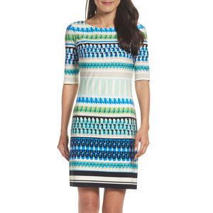 Blue Geometric Print Shift Dress Multi-color